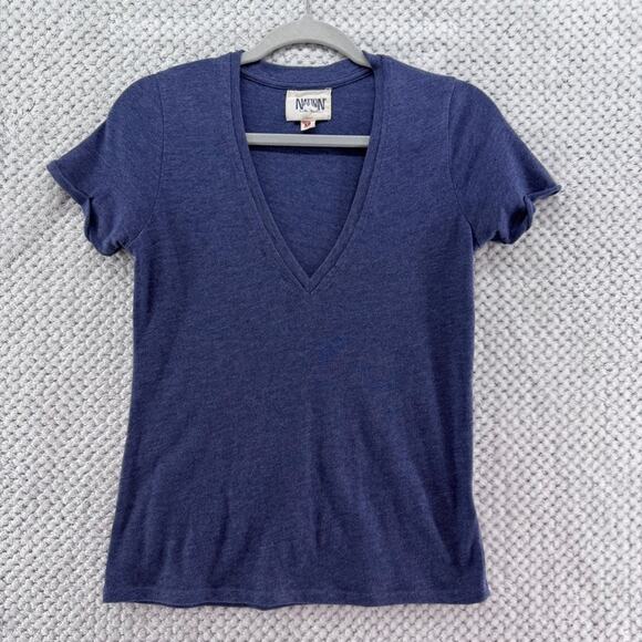 Nation LTD Top Womens XS Blue Tee Shirt V-Neck Short Sleeve Basic Casual - Picture 1 of 9